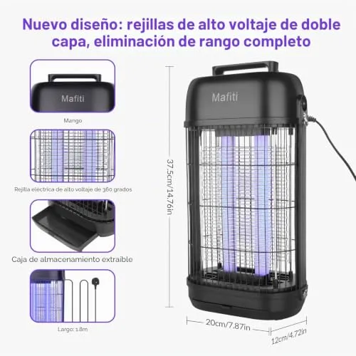 mafiti ▫️ Matador de Moscas Elétrico 1200 V com Luz UV de 20 W, Armadilha para Insetos de Interior 5