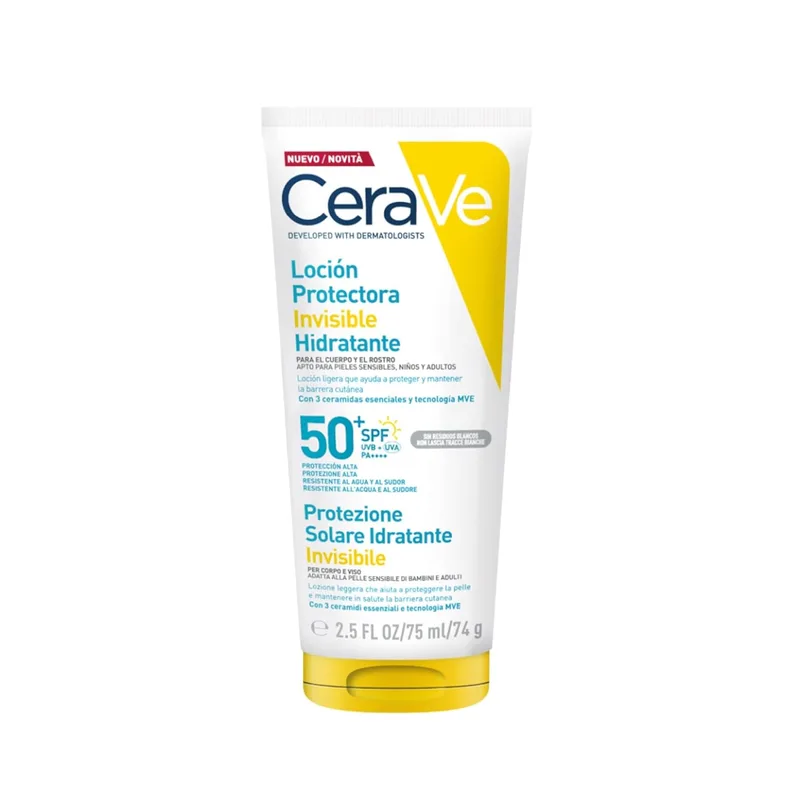 CeraVe Invisible Protective Moisturising Lotion SPF 50+ com 3 ceramidas essenciais para o corpo, rosto e todos os tipos de pele 75 ml