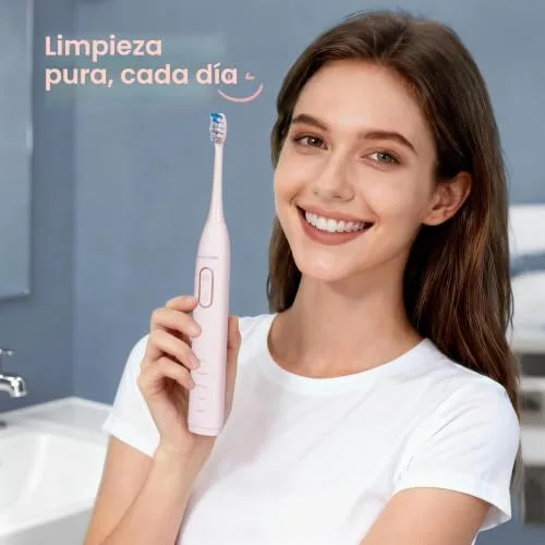 BARBERBOSS ▫️ Escova de dentes elétrica sónica para adultos, escova de dentes recarregável cor-de-rosa com base de carregamento USB, 5 modos de limpeza, 3 intensidades, temporizador inteligente de 2 minutos, QR-7303 4