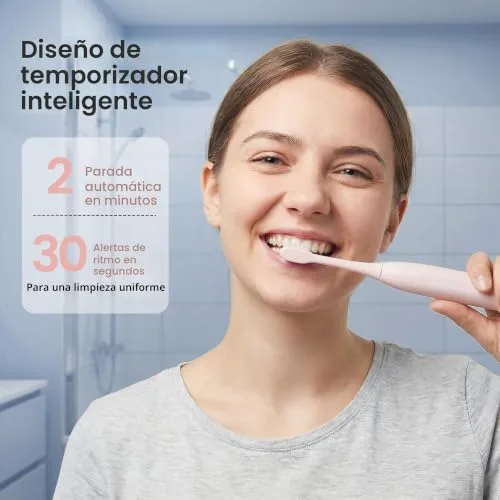 BARBERBOSS ▫️ Escova de dentes elétrica sónica para adultos, escova de dentes recarregável cor-de-rosa com base de carregamento USB, 5 modos de limpeza, 3 intensidades, temporizador inteligente de 2 minutos, QR-7303 6