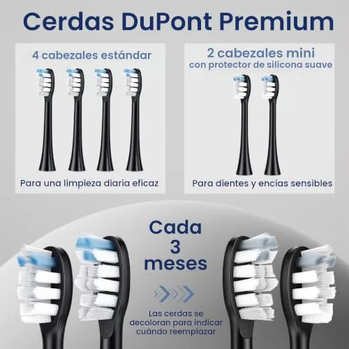 BARBERBOSS ▫️ Sonic Escova de dentes elétrica recarregável para adultos, 5 modos × 3 intensidades, temporizador de 2 minutos, 6 cabeças de escova + estojo de viagem, até 180 dias de utilização, QR-7302 3
