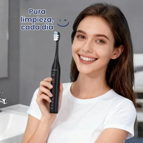 BARBERBOSS ▫️ Sonic Escova de dentes elétrica recarregável para adultos, 5 modos × 3 intensidades, temporizador de 2 minutos, 6 cabeças de escova + estojo de viagem, até 180 dias de utilização, QR-7302 4