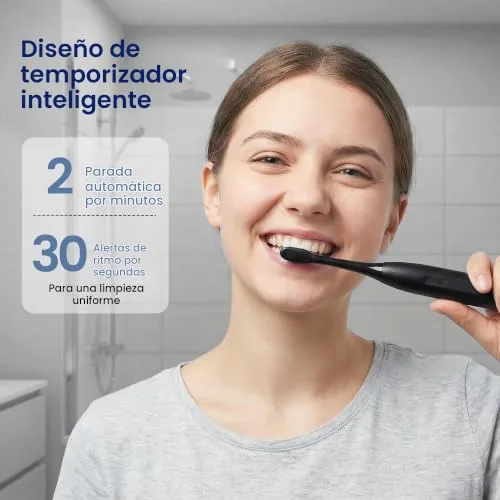 BARBERBOSS ▫️ Sonic Escova de dentes elétrica recarregável para adultos, 5 modos × 3 intensidades, temporizador de 2 minutos, 6 cabeças de escova + estojo de viagem, até 180 dias de utilização, QR-7302 6
