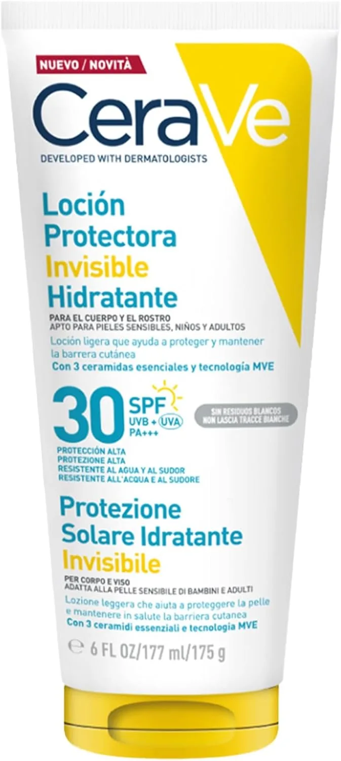 CeraVe ▫️ Invisible Protective Moisturising Lotion SPF 30 adequado para o rosto, corpo e todos os tipos de pele, com 3 ceramidas essenciais, 75 ml