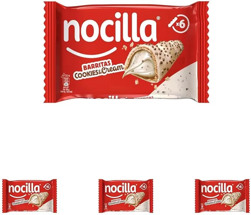 Nocilla ▫️ Cookies&Cream, com Creme de Leite e Avelã e Bolachas de Cacau, sem óleo de palma - Embalagem de 6 - 129g (Embalagem de 4)