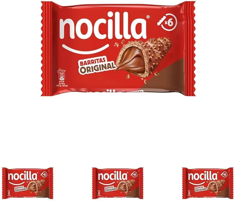 Nocilla ▫️ Barras, Original, Com Creme de Cacau e Leite com Avelãs - Embalagem de 6 unidades - 129 g (Embalagem de 4)
