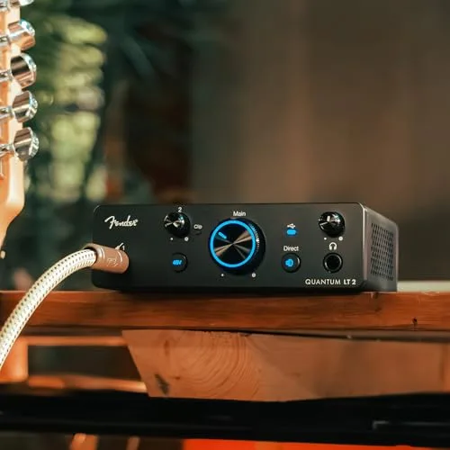 Fender ▫️ Quantum Creator Bundle | Kit de gravação caseira com interface USB-C Quantum LT 2, microfone de condensador M7, auscultadores HD7, cabo XLR, suporte para microfone e Studio Pro. 2