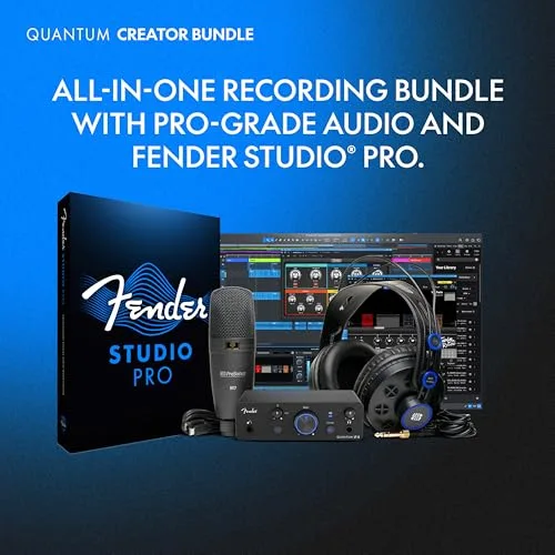 Fender ▫️ Quantum Creator Bundle | Kit de gravação caseira com interface USB-C Quantum LT 2, microfone de condensador M7, auscultadores HD7, cabo XLR, suporte para microfone e Studio Pro. 4