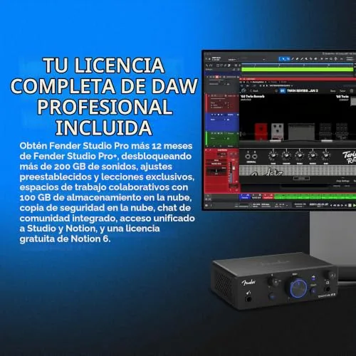 Fender ▫️ Quantum Creator Bundle | Kit de gravação caseira com interface USB-C Quantum LT 2, microfone de condensador M7, auscultadores HD7, cabo XLR, suporte para microfone e Studio Pro. 6