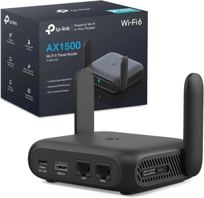 TP-Link ▫️ TL-WR1512X Portátil - Router Wi-Fi 6, AX1500, VPN, USB-C