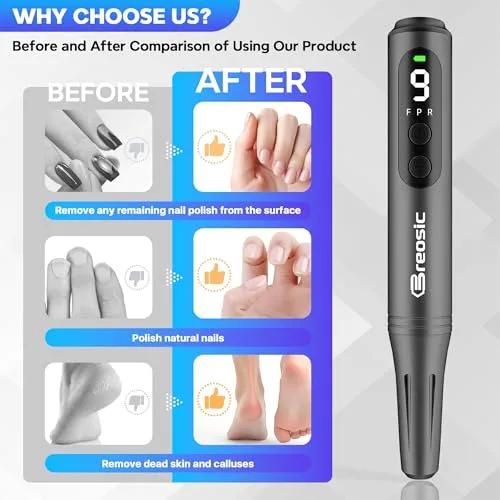 Breosic ▫️ Máquina profissional para unhas – lima elétrica 12 em 1, cinzenta 5