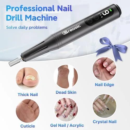 Breosic ▫️ Máquina profissional para unhas – lima elétrica 12 em 1, cinzenta 6