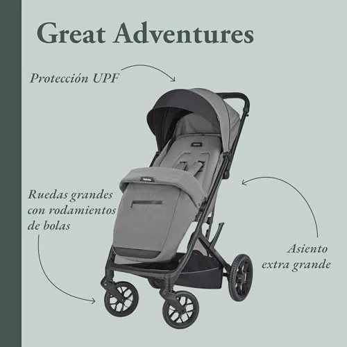 Inglesina ▫️ Maior - Carrinho compacto e leve, com 7,9 kg, rodas grandes com amortecimento, assento espaçoso All Season, fecho com uma mão, capota com proteção UPF 50+, até 22 kg, Canyon Grey 2
