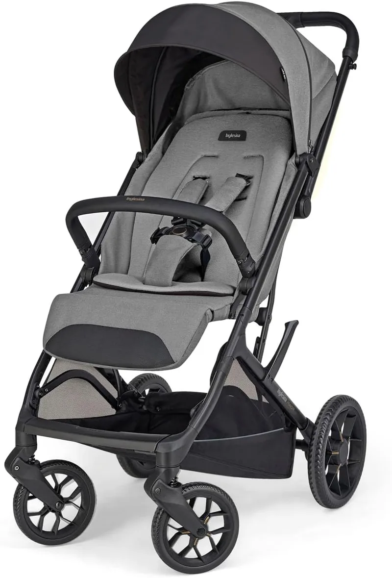 Inglesina ▫️ Maior - Carrinho compacto e leve, com 7,9 kg, rodas grandes com amortecimento, assento espaçoso All Season, fecho com uma mão, capota com proteção UPF 50+, até 22 kg, Canyon Grey