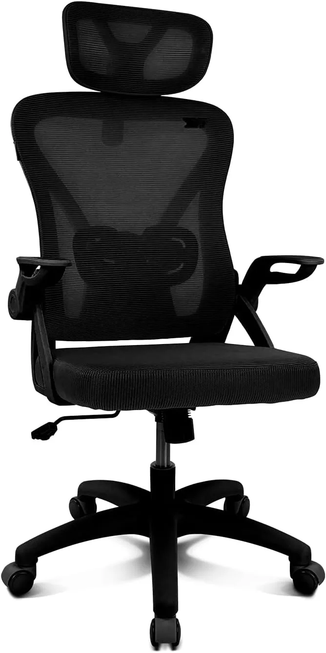 DRIFT GAMING ▫️ DRAIR35 – Cadeira ergonómica de escritório para o trabalho e para casa, com malha tensionada respirável, reclinável entre 90 e 120°, encosto de cabeça e braços rebatíveis, suporta até 120 kg, preta