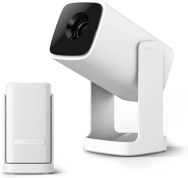 WANBO ▫️ Cube 1 Mini projetor portátil para Android TV com Netflix, suporte 1080P, 200 ISO Lumens, focagem de potência, assistente de voz, Bluetooth WiFi, rotação de 360°, projetor de cinema em casa/no exterior