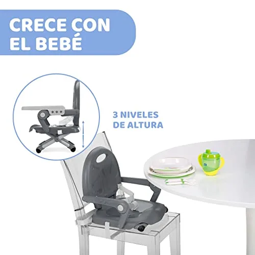 Chicco ▫️ Pocket Snack - Assento elevatório para crianças para refeições, adequado dos 6 meses aos 3 anos (15 kg), cadeira de refeições de viagem portátil e ajustável para bebés, compacta e com tabuleiro amovível - Cinzento (Dark Grey) 3