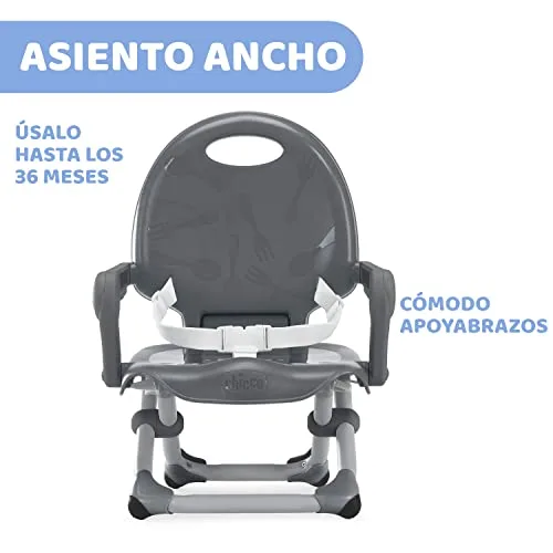 Chicco ▫️ Pocket Snack - Assento elevatório para crianças para refeições, adequado dos 6 meses aos 3 anos (15 kg), cadeira de refeições de viagem portátil e ajustável para bebés, compacta e com tabuleiro amovível - Cinzento (Dark Grey) 4