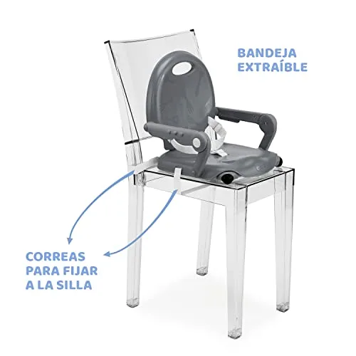 Chicco ▫️ Pocket Snack - Assento elevatório para crianças para refeições, adequado dos 6 meses aos 3 anos (15 kg), cadeira de refeições de viagem portátil e ajustável para bebés, compacta e com tabuleiro amovível - Cinzento (Dark Grey) 5