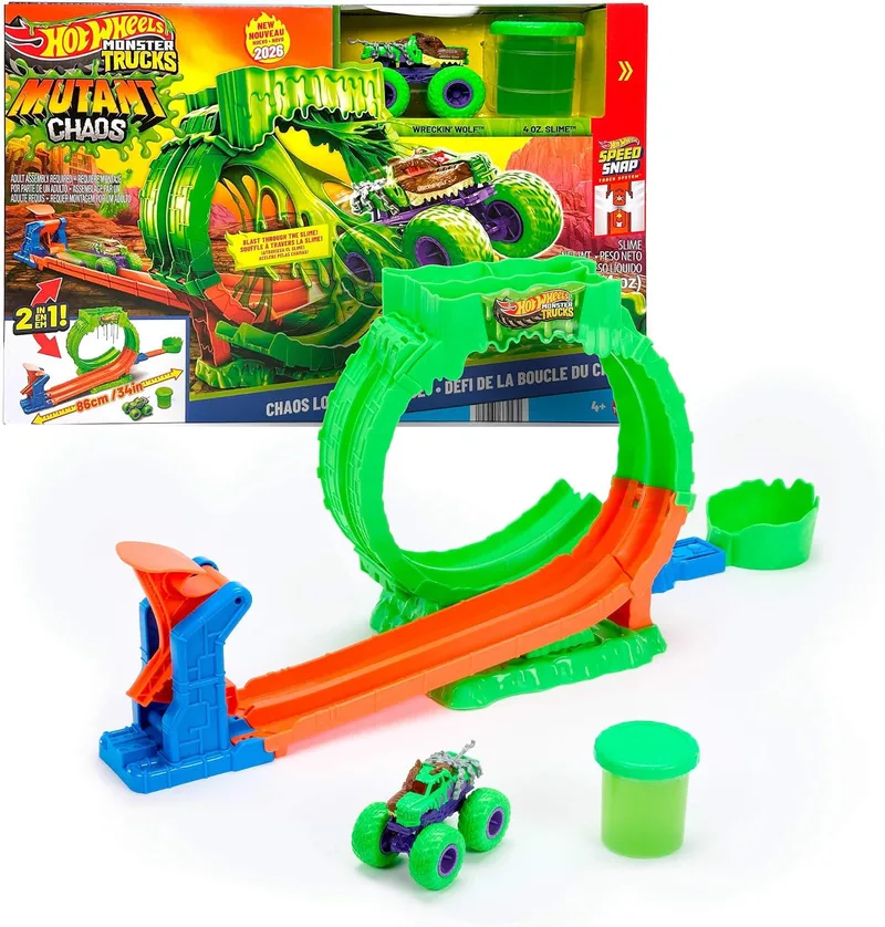 Hot Wheels ▫️ Monster Trucks Mutant Chaos, Conjunto de Brinquedos «Loop do Caos»