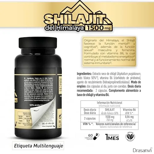 Drasanvi ▫️ Shilajit Puro dos Himalaias 1500 mg em 60 cápsulas 6