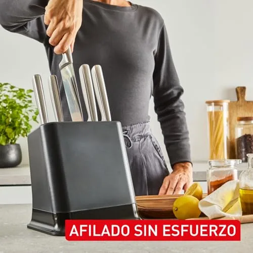 Tefal ▫️ EverSharp, Conjunto de 5 facas, Bloco com afiador, Aço inoxidável, Afiamento duradouro, K2976S04 4