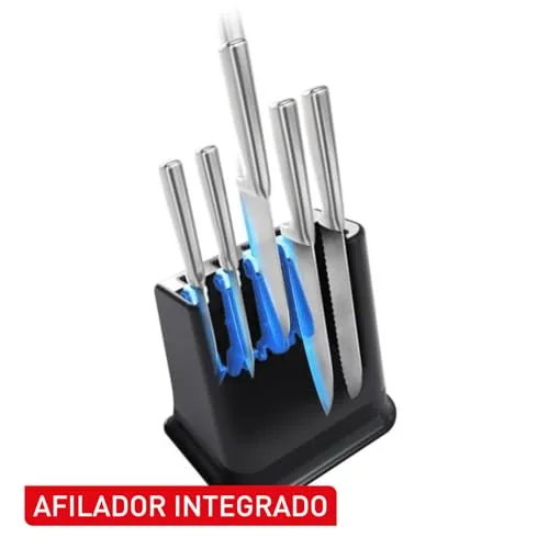 Tefal ▫️ EverSharp, Conjunto de 5 facas, Bloco com afiador, Aço inoxidável, Afiamento duradouro, K2976S04 5