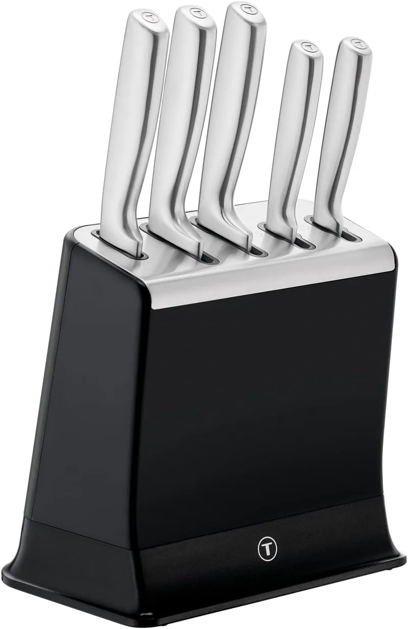 Tefal ▫️ EverSharp, Conjunto de 5 facas, Bloco de facas com afiador, Aço inoxidável, Afiação duradoura, K2976S04