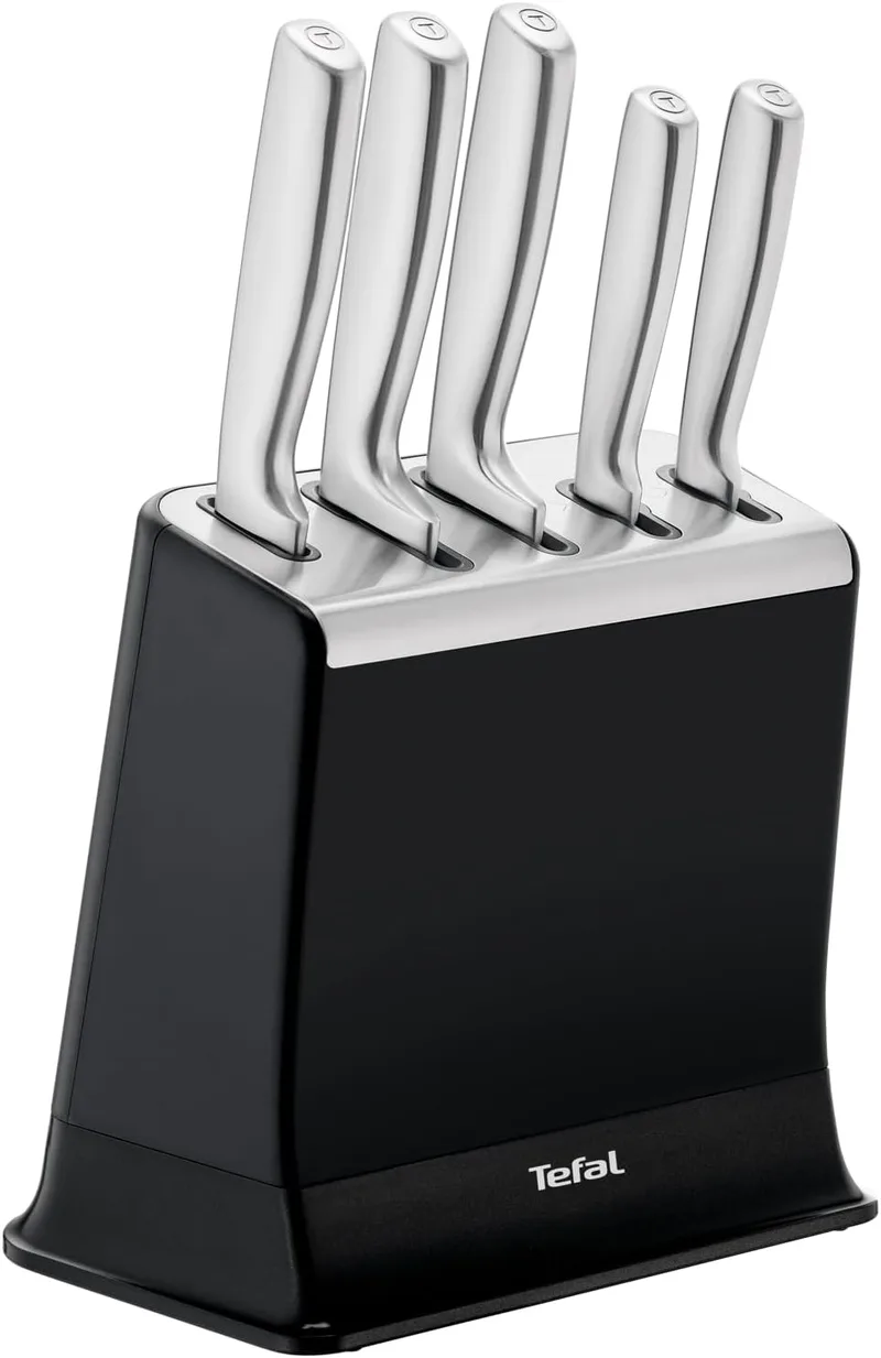 Tefal ▫️ EverSharp, Conjunto de 5 facas, Bloco com afiador, Aço inoxidável, Afiamento duradouro, K2976S04