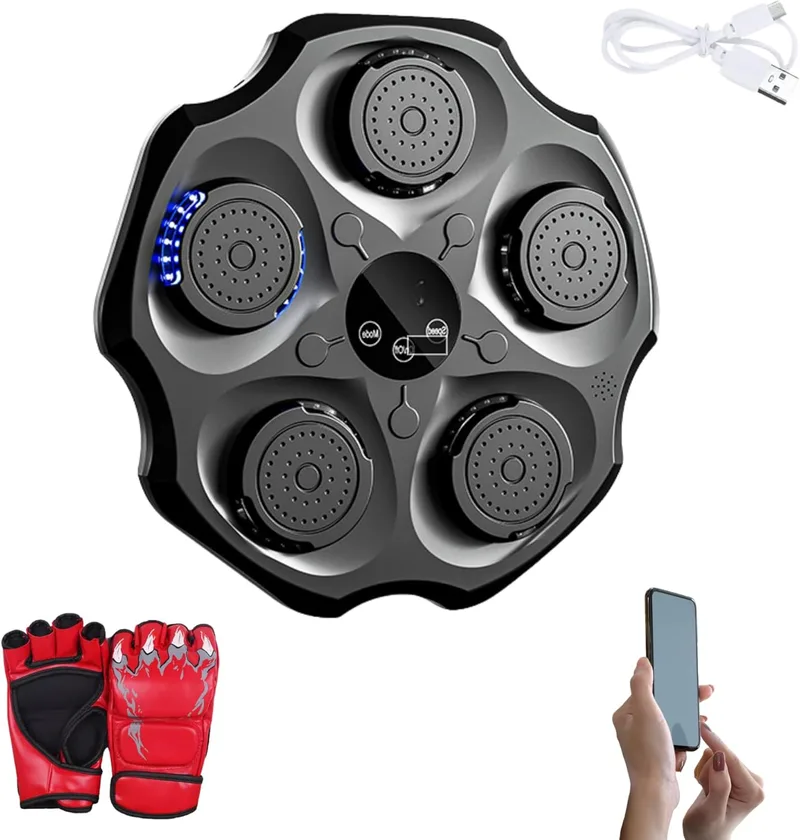 MAGIC SELECT ▫️ Máquina de Boxe Musical Equipamento de Treino de Boxe de Parede com LED, Luvas de Boxe, Bluetooth e Luzes ao Ritmo da Música. Máquina de boxe para crianças/adultos (9 modos, 43x43 cm)