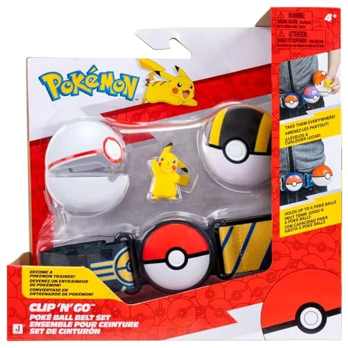 Pokémon ▫️ Conjunto de cinto Pikachu Clip ‘N’ Go : Figura de batalha do Pikachu com 5 cm, com Honor Ball, Ultra Ball e cinto temático do Tipo Elétrico. 2