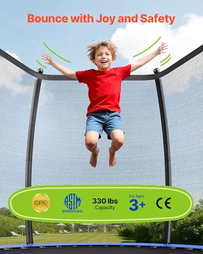 VEVOR ▫️ Trampolim de Exterior 305 x 236 cm, Trampolim Infantil com Rede de Proteção e Almofada Grossa, Capacidade Máxima de 150 kg, Trampolim ao Ar Livre, Presente de Aniversário para Crianças 2