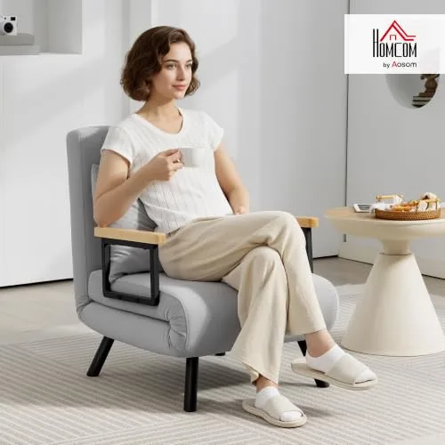 HOMCOM ▫️ Sofá-cama de 1 lugar, 4 em 1, dobrável, 63 x 73 x 81 cm, cinzento claro 2