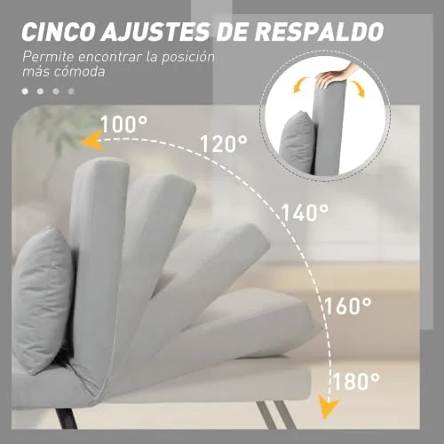HOMCOM ▫️ Sofá-cama de 1 lugar, 4 em 1, dobrável, 63 x 73 x 81 cm, cinzento claro 5