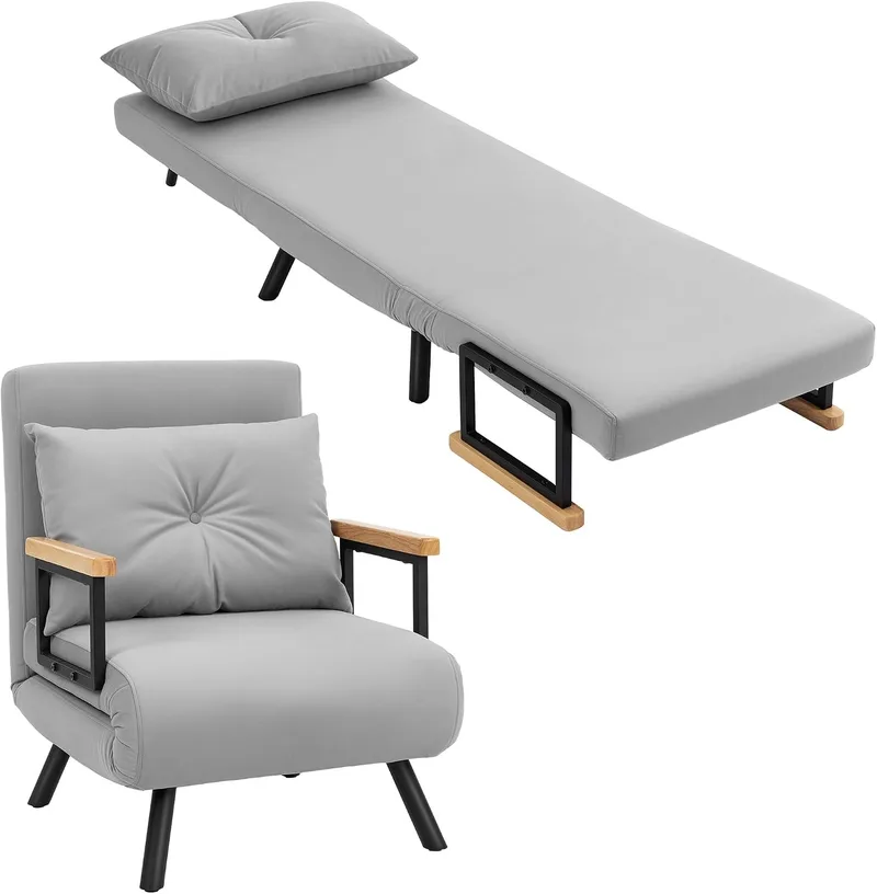 HOMCOM ▫️ Sofá-cama de 1 lugar, 4 em 1, dobrável, 63 x 73 x 81 cm, cinzento claro