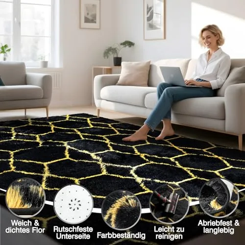 ZRSDIXKI ▫️ Tapete cinzento para sala de estar 200 x 300 cm – Tapetes de pêlo comprido para sala de estar 4
