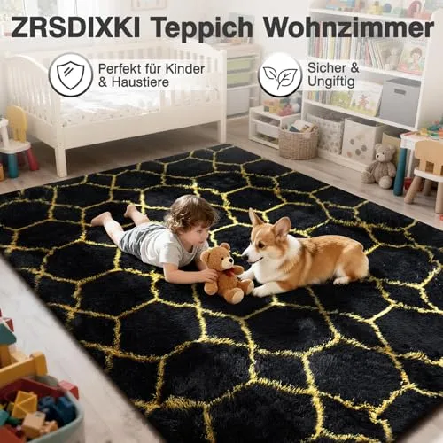 ZRSDIXKI ▫️ Tapete cinzento para sala de estar 200 x 300 cm – Tapetes de pêlo comprido para sala de estar 5