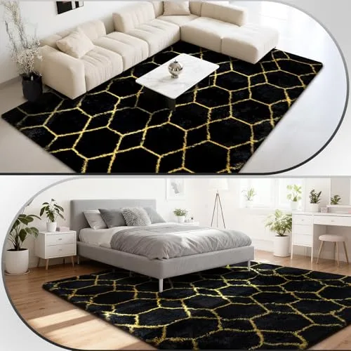 ZRSDIXKI ▫️ Tapete cinzento para sala de estar 200 x 300 cm – Tapetes de pêlo comprido para sala de estar 6