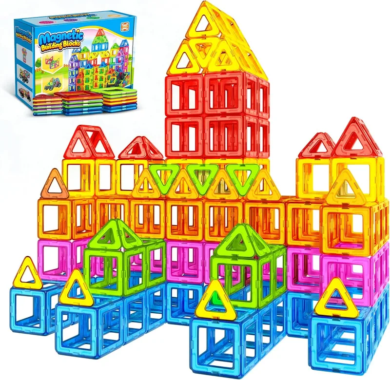 WOOBLO ▫️ 50 peças de blocos magnéticos de construção para crianças, jogos de construção magnéticos para crianças, brinquedos educativos Montessori para crianças de 3, 4, 5, 6, 7 e 8 anos