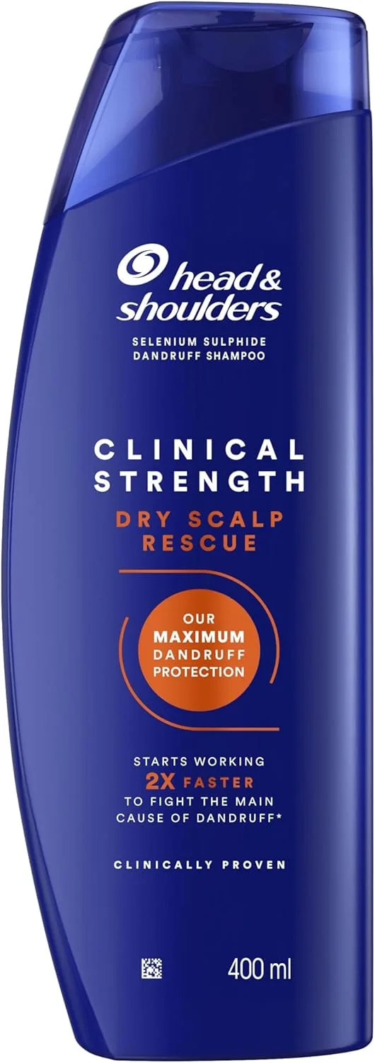 Head & Shoulders ▫️ H&S Clinical Strength Dry Scalp Rescue 400 ml – Champô Anticaspa com Sulfeto de Selénio. Combate a caspa persistente e o couro cabeludo seco
