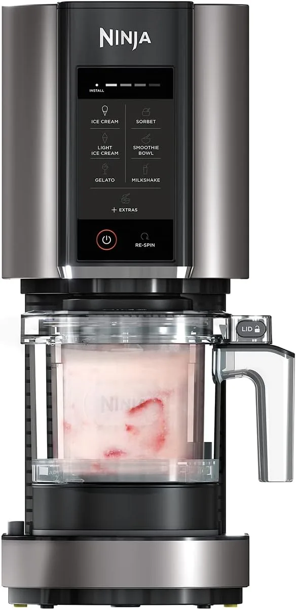 Ninja ▫️ Máquina de gelados multifunções CREAMi, capacidade de 1,4 l, 2 cubas, 7 programas, Gelado, Gelato, Sorvete, Taça de batidos, Batido e muito mais, em preto e prateado, NC302EU