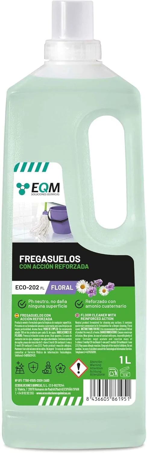 EQM SOLUCIONES QUIMICAS ▫️ EQM ECO-202 Detergente para o chão com ação reforçada, aroma floral, 1 L