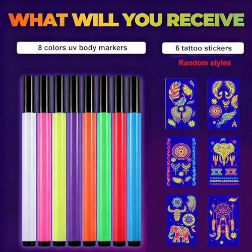 Charfia ▫️ Conjunto de maquilhagem para o Halloween, 8 lápis de pintura facial, 6 tatuagens, maquilhagem infantil, cores fluorescentes, espelho em forma de coruja, maquilhagem infantil, cores para pintura corporal, acessórios para 2