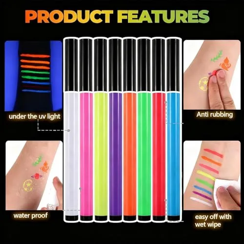 Charfia ▫️ Conjunto de maquilhagem para o Halloween, 8 lápis de pintura facial, 6 tatuagens, maquilhagem infantil, cores fluorescentes, espelho em forma de coruja, maquilhagem infantil, cores para pintura corporal, acessórios para 4