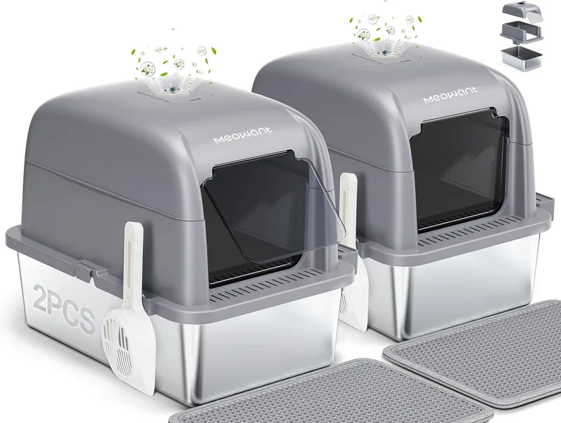 Meowant ▫️ XXL Caixa de Areia para Gatos em Aço Inoxidável (Cinzento - 2 unidades)