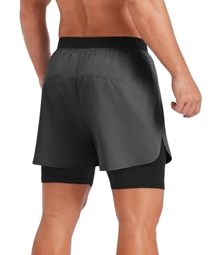 PINSPARK ▫️ Calções desportivos 2 em 1 para homem, com design respirável, forro de compressão e bolsos 2