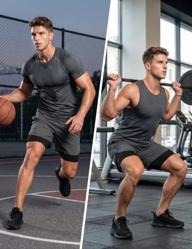 PINSPARK ▫️ Calções desportivos 2 em 1 para homem, com design respirável, forro de compressão e bolsos 5
