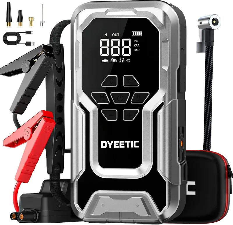 DYEETIC ▫️ Arrancador de bateria para automóvel de 8000 A com compressor de 150 PSI, arrancador de bateria externo de 12 V para todos os veículos a gasolina ou a gasóleo de 12 L, carregamento rápido de 18 W com cabo de arranque