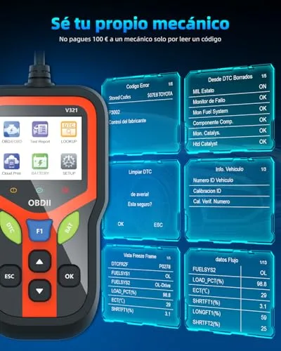 Carehabi ▫️ OBD2 Diagnóstico, Aparelho de Diagnóstico Automóvel, Diagnóstico OBD2 em espanhol para veículos com protocolo OBD2 de 1996 ou posteriores (preto) 3