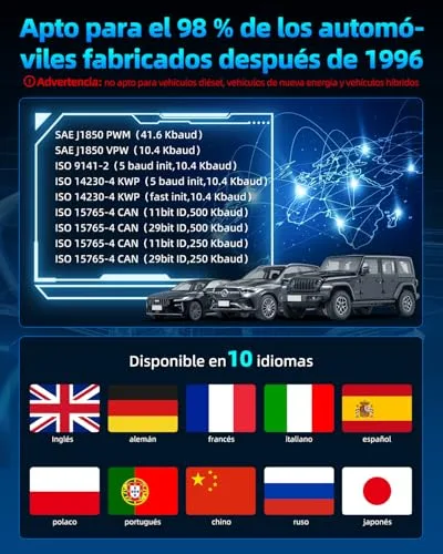 Carehabi ▫️ OBD2 Diagnóstico, Aparelho de Diagnóstico Automóvel, Diagnóstico OBD2 em espanhol para veículos com protocolo OBD2 de 1996 ou posteriores (preto) 4